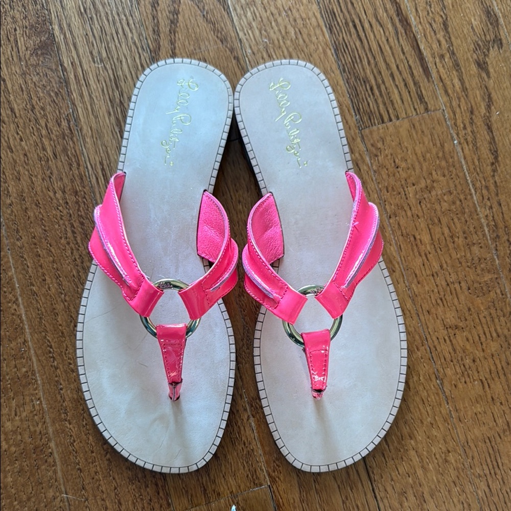 Lilly Pulitzer Pink Ring-Accent Leather Thong Sandals